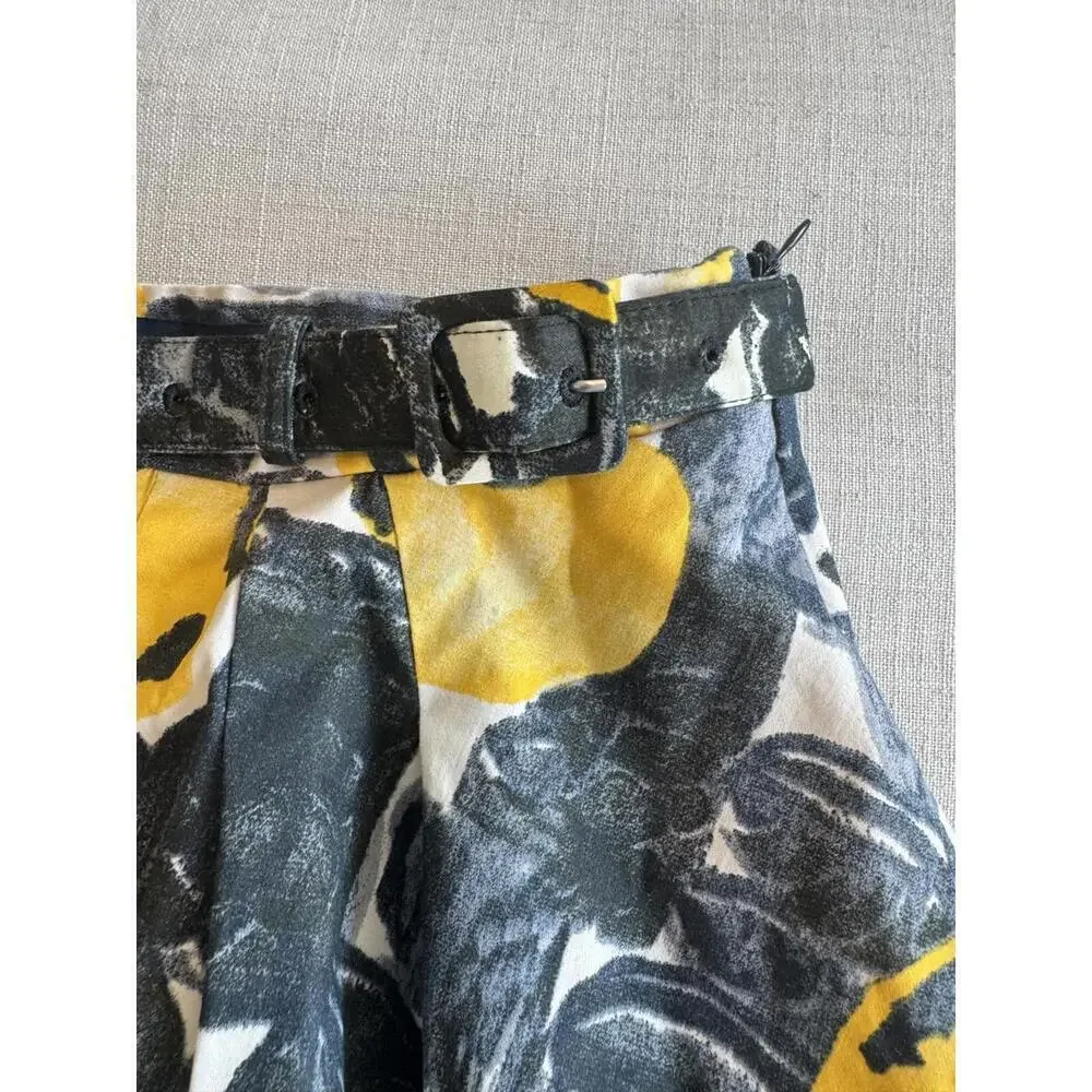 Samantha Sung Belted Lemon Print Knee Length Skirt Size 2